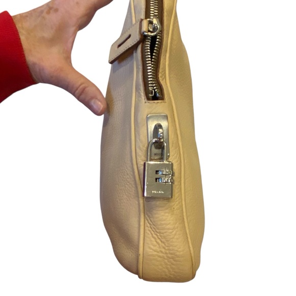 Prada cream leather shoulder bag briefcase laptop tote with side number lock - Picture 6 of 15